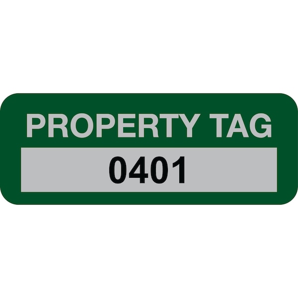Lustre-Cal Property ID Label PROPERTY TAG5 Alum Green 2in x 0.75in Serialized 0401-0500, 100PK 253740Ma1G0401 - main